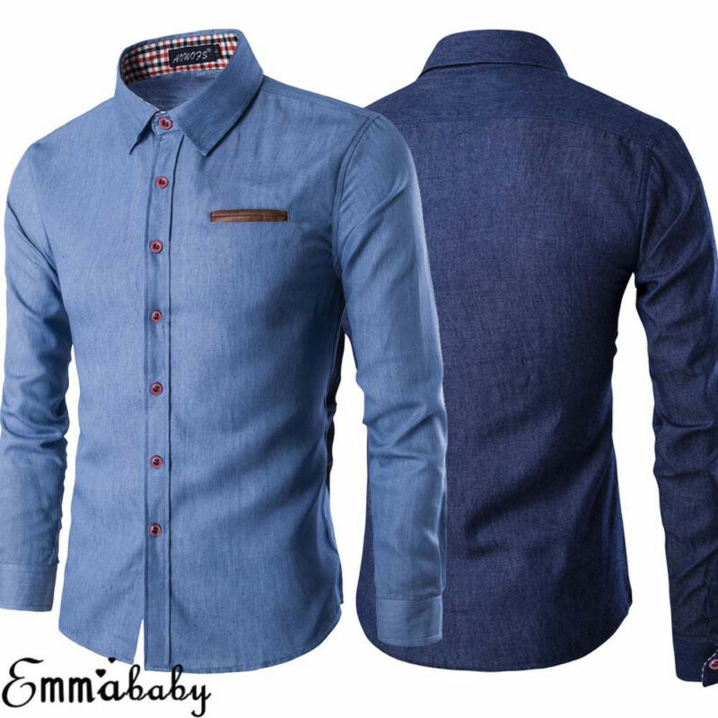 New Men's Casual Slim Fit Stylish Wash Denim Long Sleeves Jeans T Shirts Smart Casual Fashion Men Clothes M-XXXL